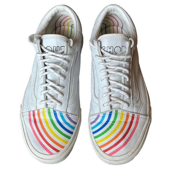 Vans x Flour Shop Pride Rainbow White Leather Old Skool Men 9.5 Women 11 EU 42.5